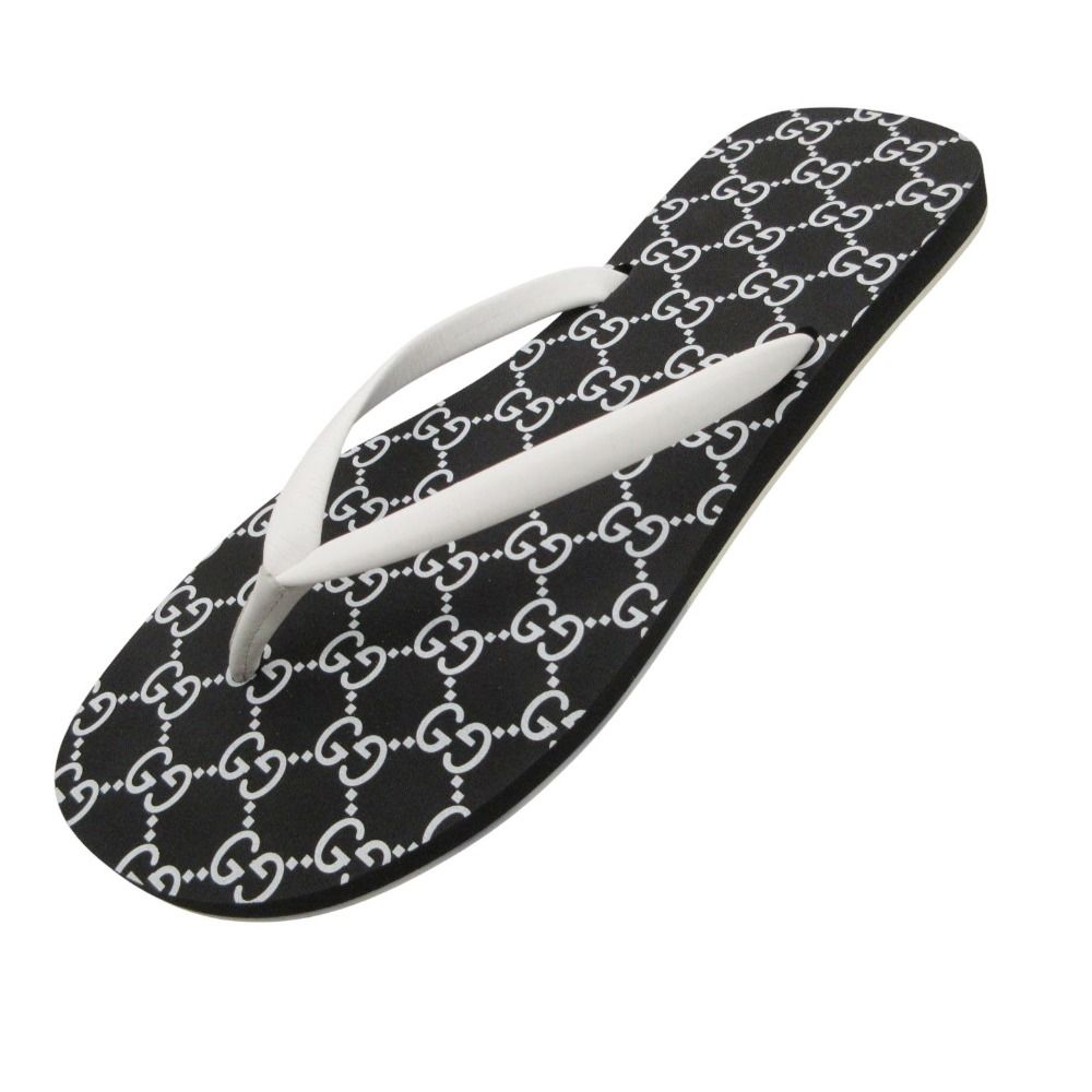 GUCCI グッチ ビーチサンダル 美品 トングサンダル フラット スライド GG柄 シューズ 靴 ブラック 42 1/2 26.5cm メンズ 【中古】