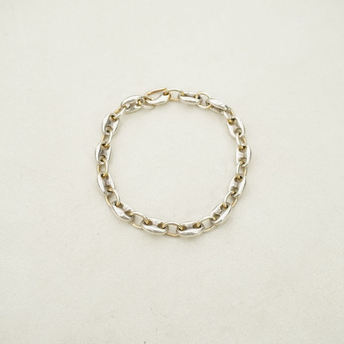 美品 H'eres ヒアーズ PN MIX BRECELET アンカー マリーナ チェーン ブレスレット バングル シルバー ゴールド コーティング 4508Q♪