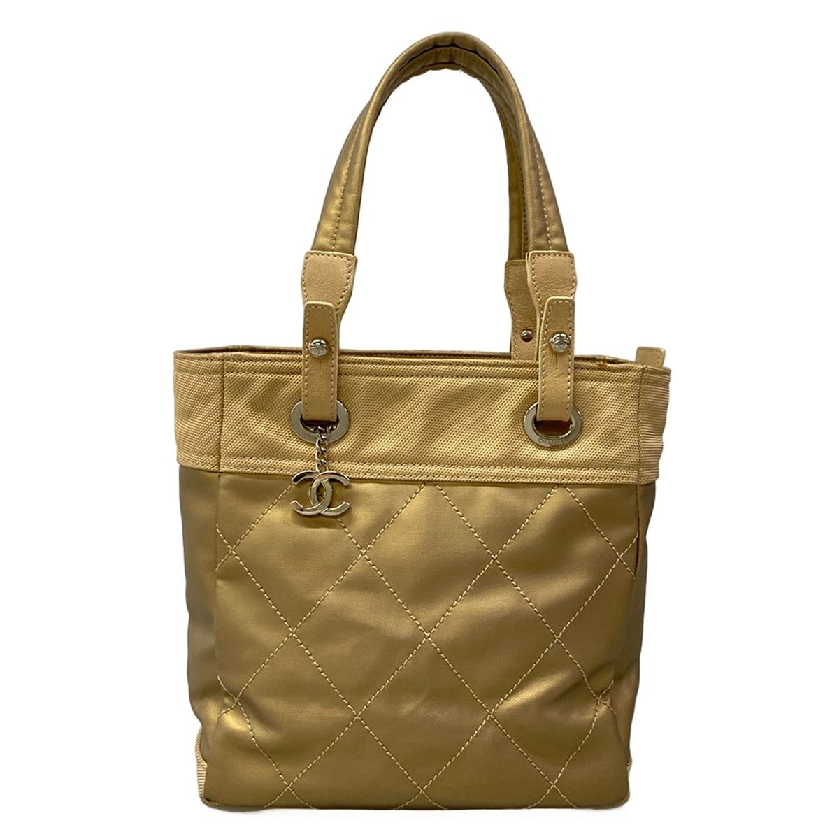 CHANEL(シャネル) トートバッグ パリビアリッツトートPM A34208 ゴールド シルバー金具 レザー