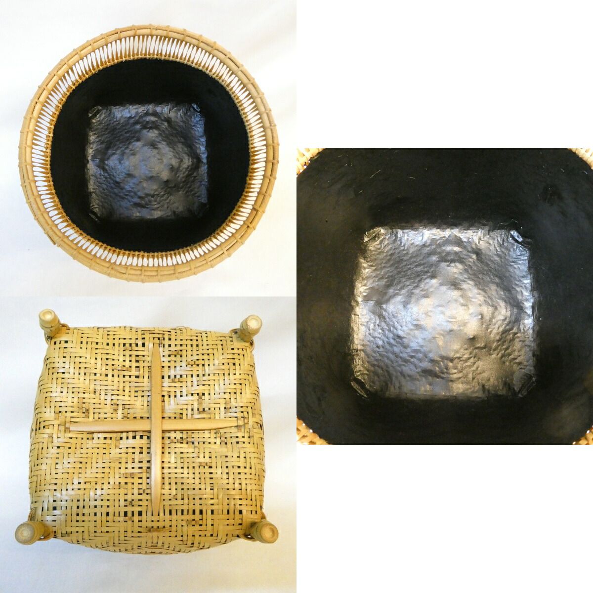 淡々斎好写】竹篭師 松林玄月作 清風籠 炭斗 茶道具【中古 美品