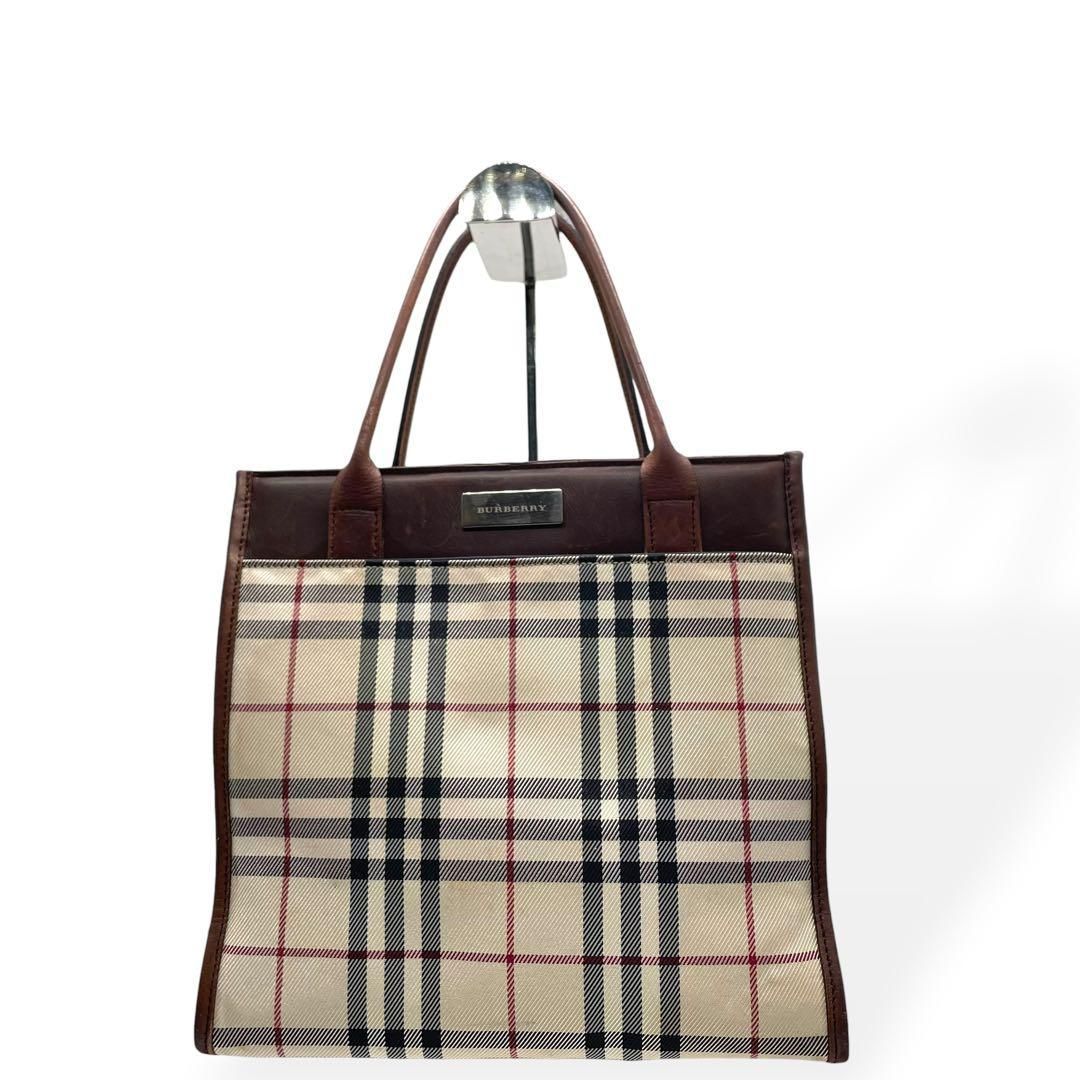美品　BURBERRY　バーバリー　ハンドバッグ　ノバチェック　キャンバス　本革
