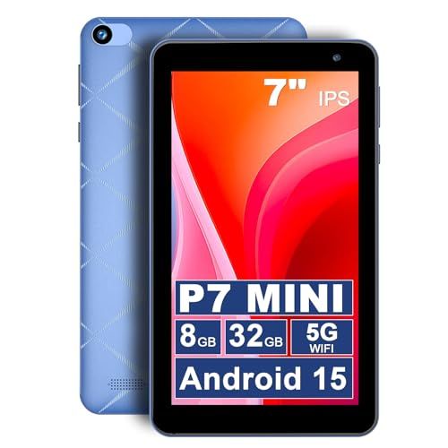 7インチ（18cm）タブレット、5コアAndroid 15タブレット、8GB RAM、32GBストレージ1TB拡張、5G WiFi、1024×600 IPS HDディスプレイ、3500mAh、デュアルカメラ、Type CタブレットPC（ブルー dd6d0ba4