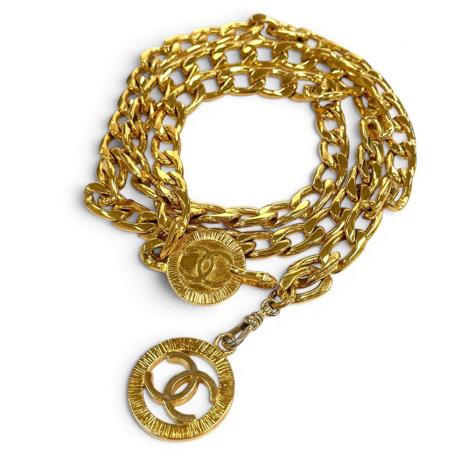 美品★CHANEL シャネル ヴィンテージ ココマーク チェーン ベルト 全長約96cm ゴールド レディース