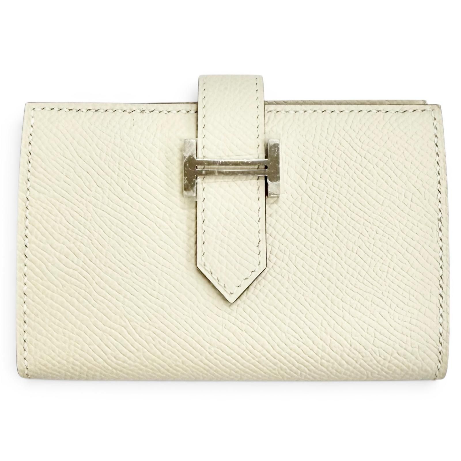 未使用品△HERMES エルメス ベアン ミニ ヴォーエプソン クレ シルバー金具 コインケース コンパクトウォレット 二つ折り財布 W刻印 仏製