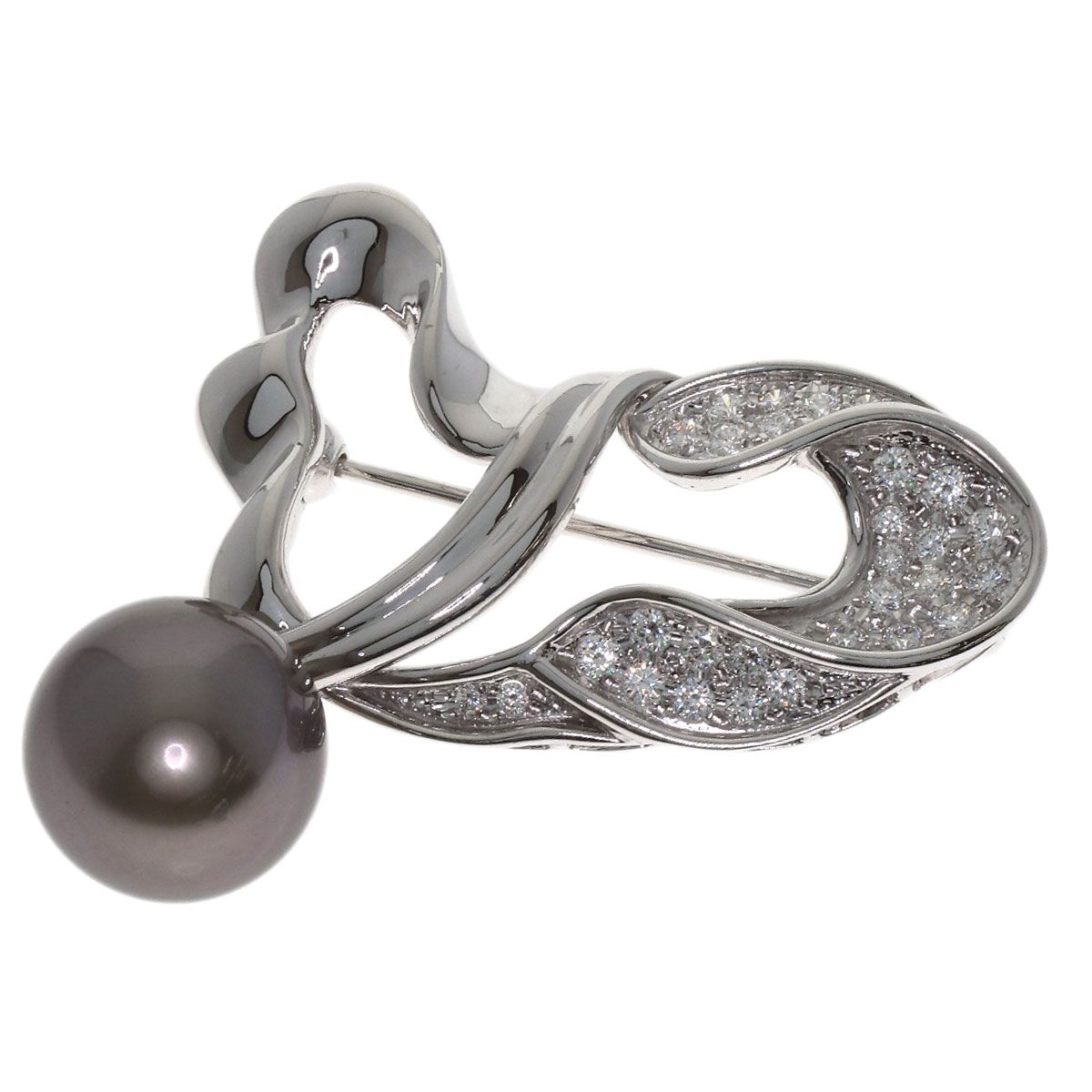 MIKIMOTO ミキモト 黒蝶パール 真珠 ダイヤモンド ブローチ K18WG