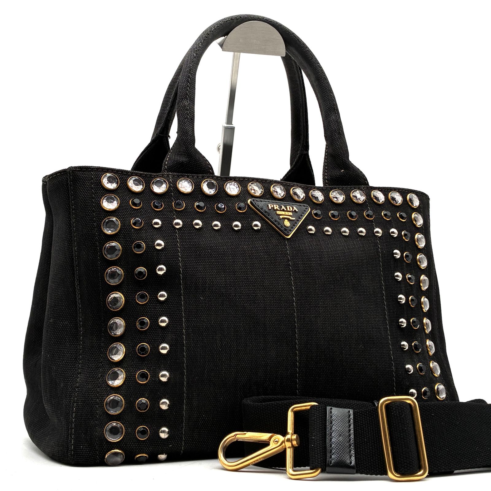 プラダ PRADA カナパ S ビジュー スタッズ 2way トートバッグ