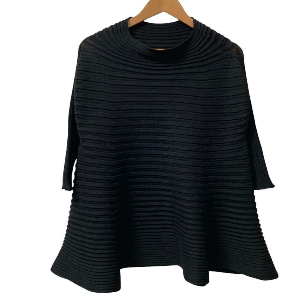 美品 PLEATS PLEASE ISSEY MIYAKE プリーツプリーズ イッセイミヤケ フレア カットソー PP13-KK711 サイズ3 ブラック レディース 古着 中古 USED
