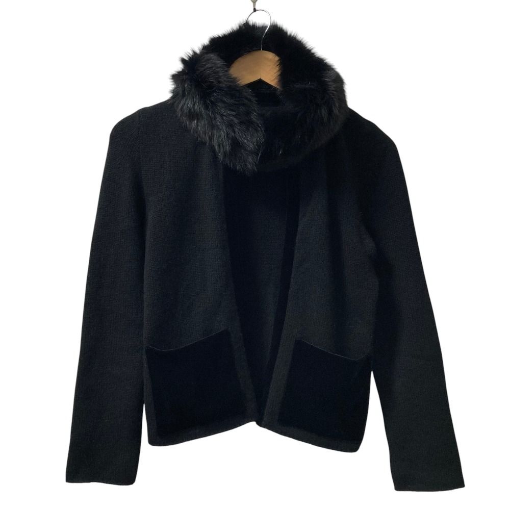 良品 FOXEY フォクシー ノーブル フォックスファーカラー カシミヤニットカーディガン 33676 サイズ38 ブラック レディース 古着 中古 USED