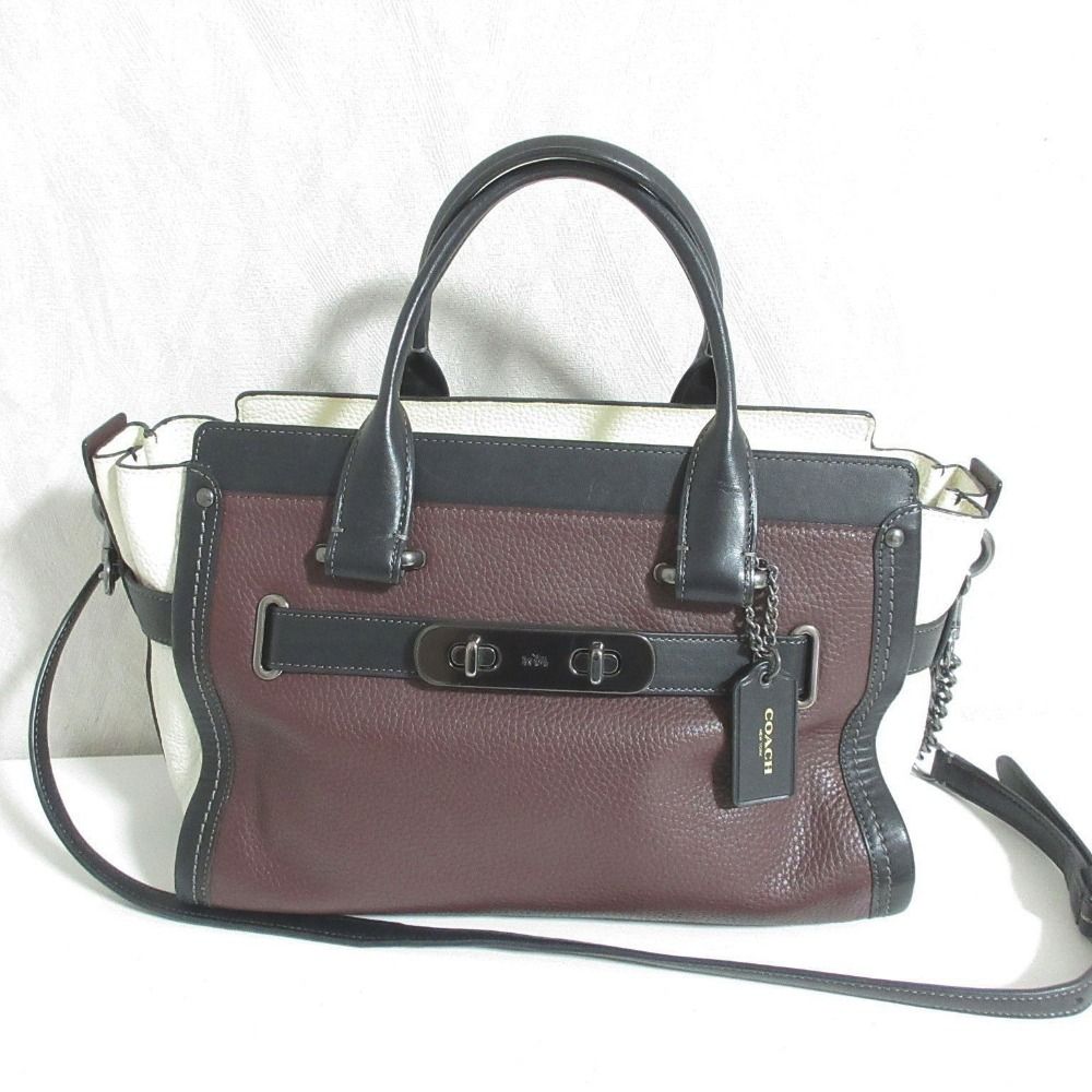 美品 COACH コーチ スワッガー カラーブロック 2WAY ハンドバッグ ショルダーバッグ ボルドー系 レディース 古着 中古 USED