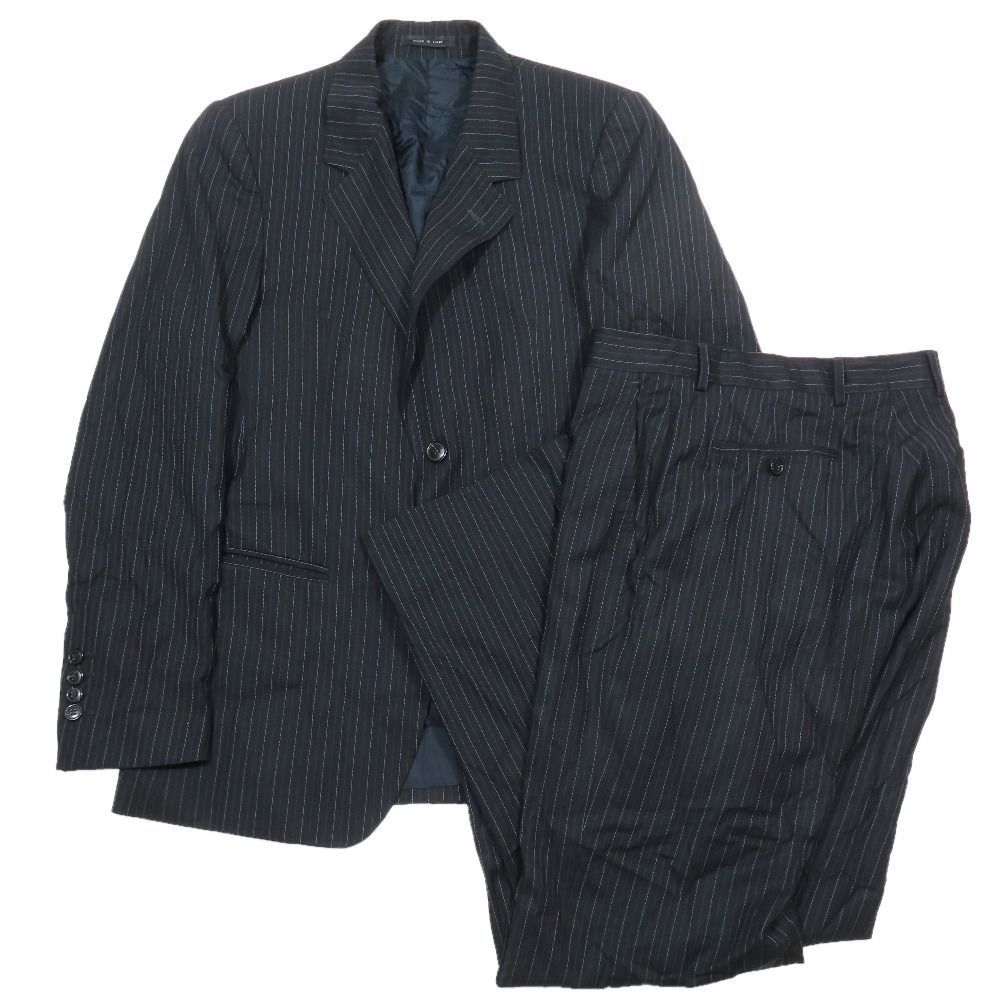 EMPORIO ARMANI エンポリオ・アルマーニ ストライプ スーツ セットアップ テーラードジャケット スラックス パンツ 50 ブラック メンズ 古着 中古 USED