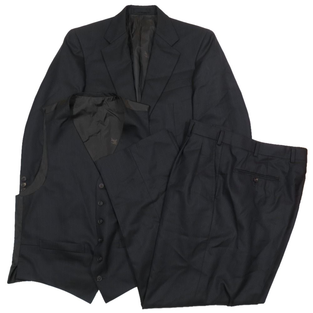 BURBERRY LONDON バーバリーロンドン スーツ スリーピース セットアップ ジャケット ベスト パンツ ウール ブラック メンズ 古着 中古 USED