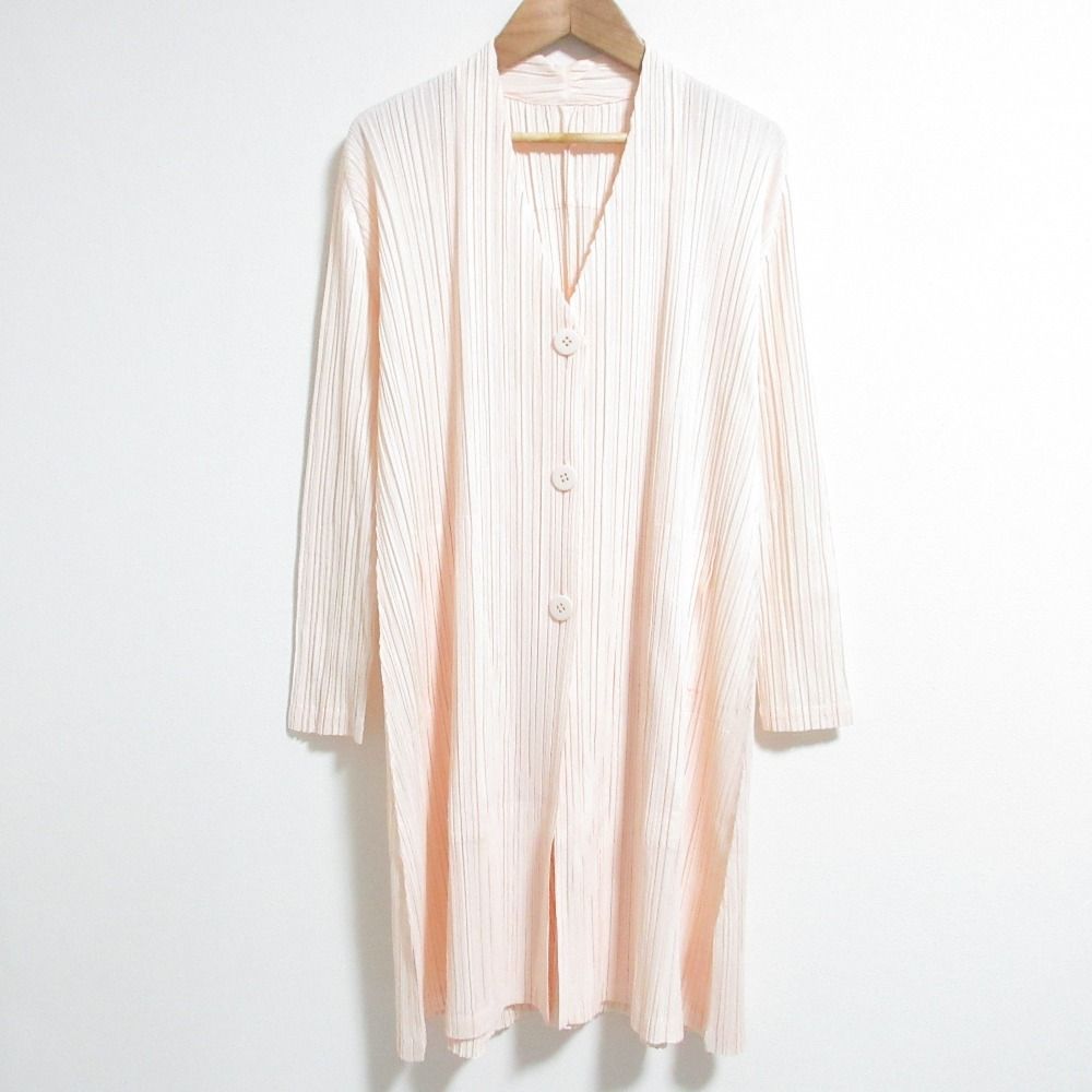 良品 23SS PLEATS PLEASE プリーツプリーズ イッセイミヤケ MELLOW PLEATS ロングカーディガン PP31JA283 サイズ3 ピンク レディース 古着 中古 USED