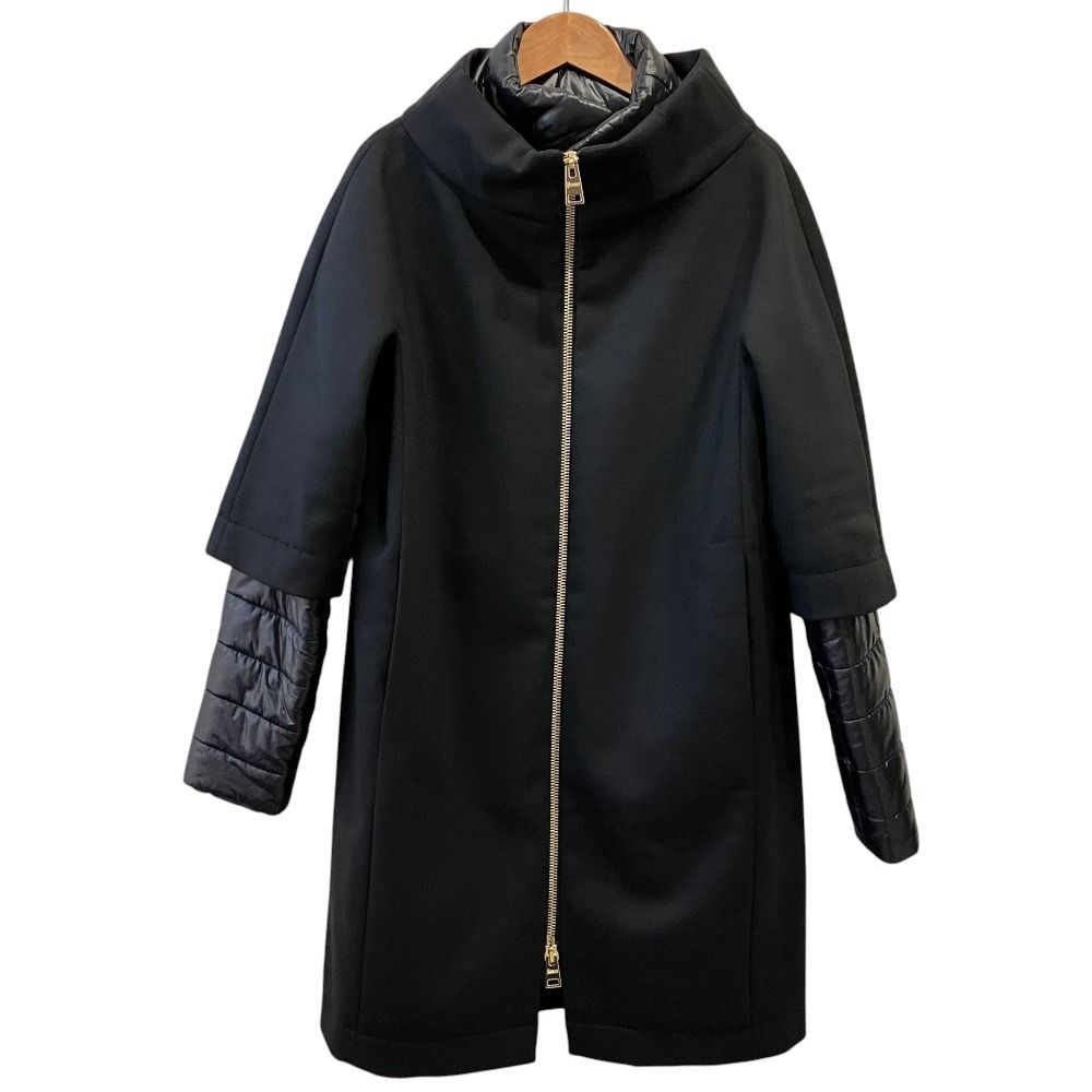 美品 HERNO ヘルノ 中綿ライナー付き スタンドカラーコート 42 ブラック レディース 古着 中古 USED