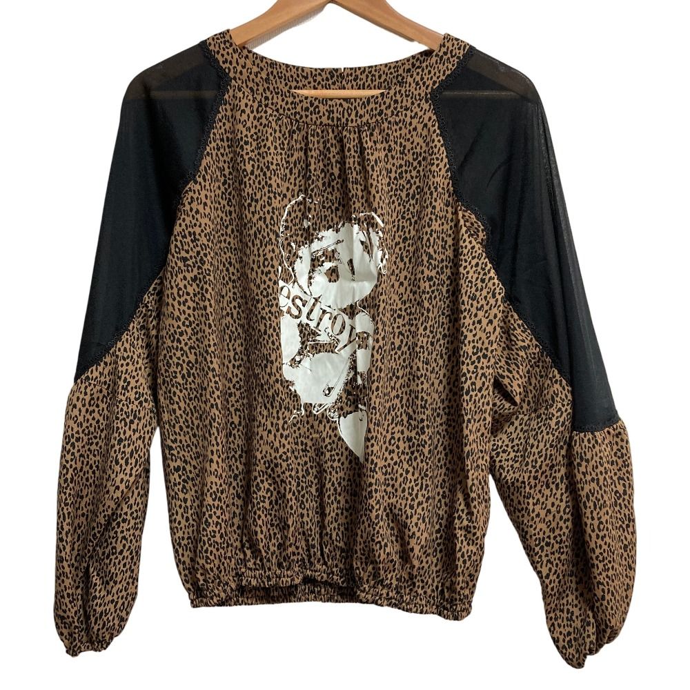 HYSTERICS ヒステリックス ヒョウ柄 アニマル パンダ シャツ ブラウス 美品 HYSTERICS ヒステリックス レオパード柄 シアー切替 プルオーバー