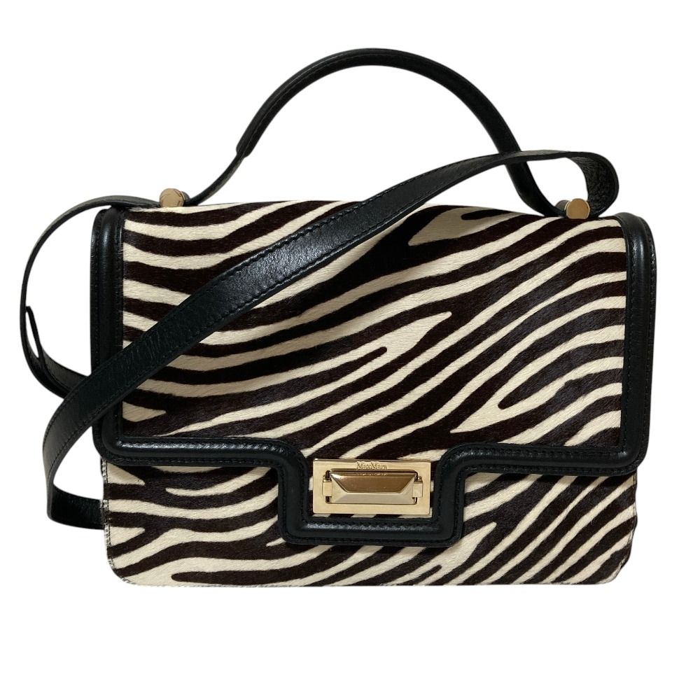 美品 Max Mara マックスマーラ ゼブラ柄 ハラコレザー ショルダーバッグ ブラウン レディース 古着 中古 USED