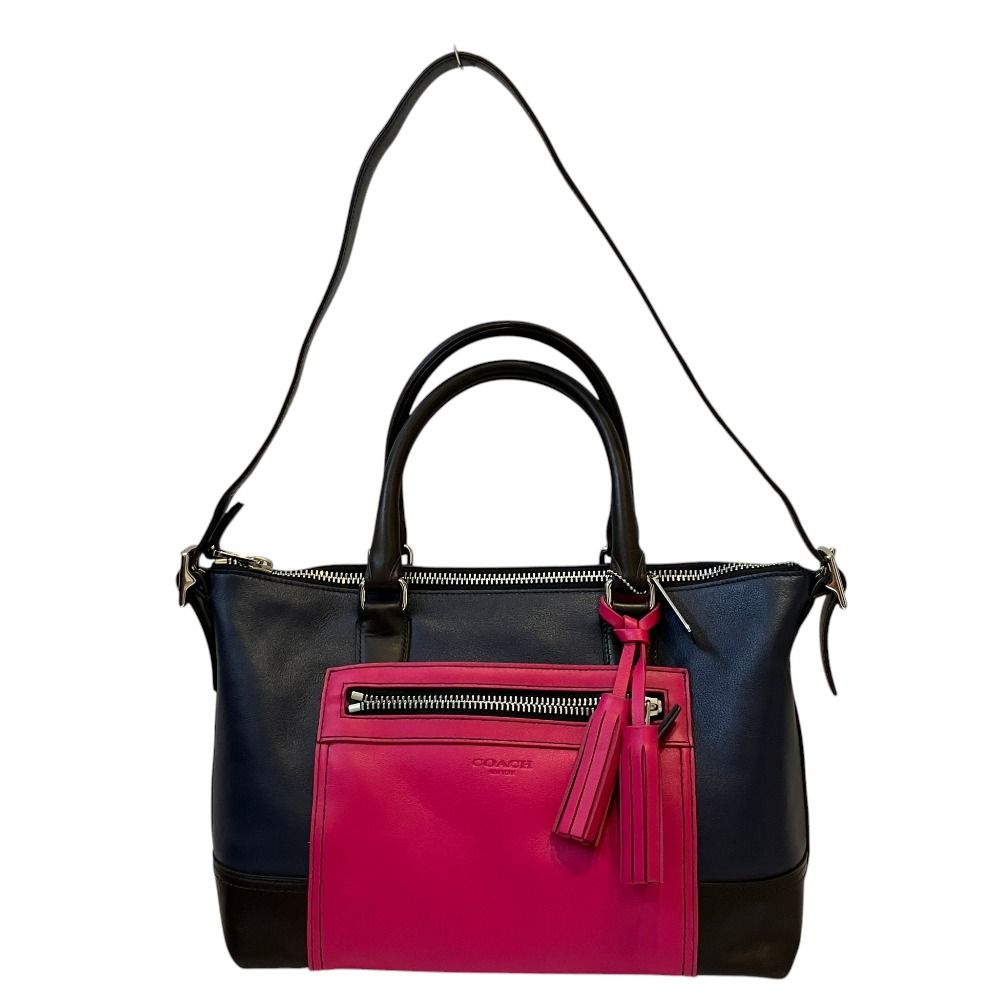 美品 COACH コーチ レガシー カラーブロック モリー サッチェル ハンドバッグ ショルダーバッグ 21134 ネイビー系 レディース 古着 中古 USED