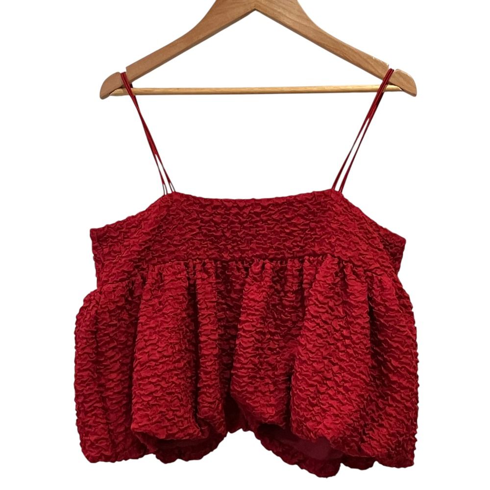 美品 POPPY ポピー Balloon Ribbon Cami キャミソール F レッド レディース 古着 中古 USED