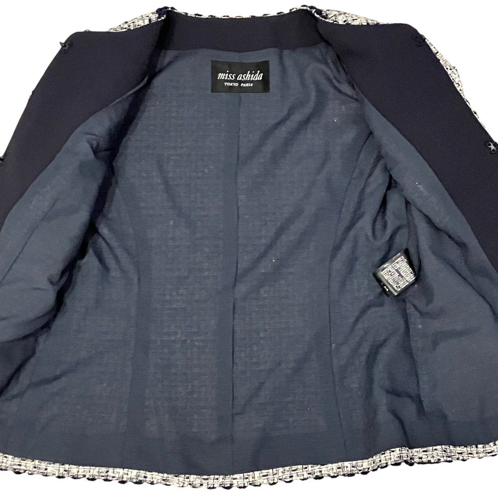 美品 miss ashida ミスアシダ ノーカラー ツイードジャケット CJ1552