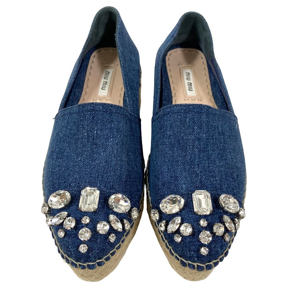miumiu エスパドリーユ 37 美品 MIUMIU ミュウミュウ ビジュー デニム 厚底 エスパドリーユ