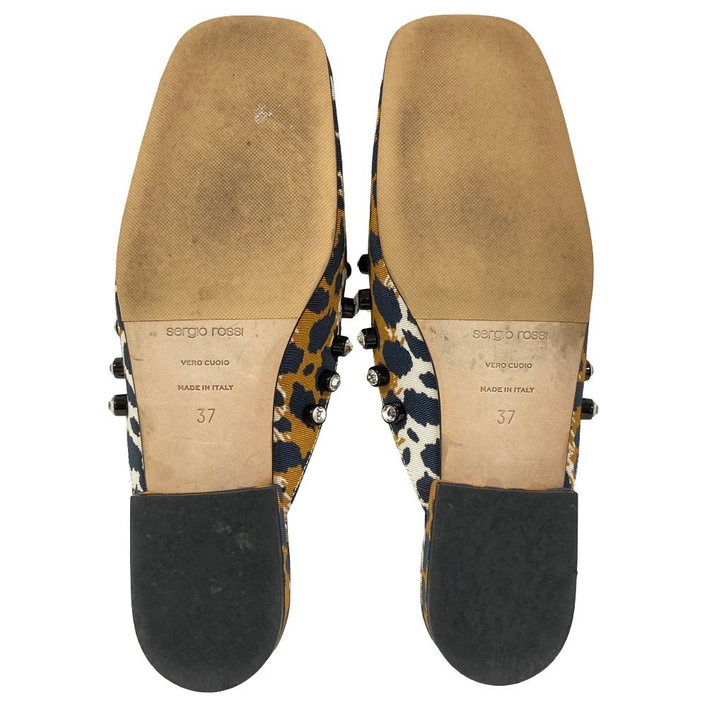 ★美品★セルジオロッシ フラットシューズ 36.5 SR MILANO レオパ 美品 Sergio Rossi セルジオロッシ sr1 ビジューレオパード スクエア