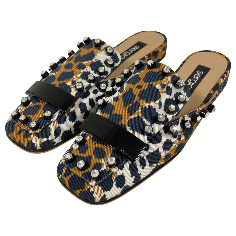 ★美品★セルジオロッシ フラットシューズ 36.5 SR MILANO レオパ 美品 Sergio Rossi セルジオロッシ sr1 ビジューレオパード スクエア