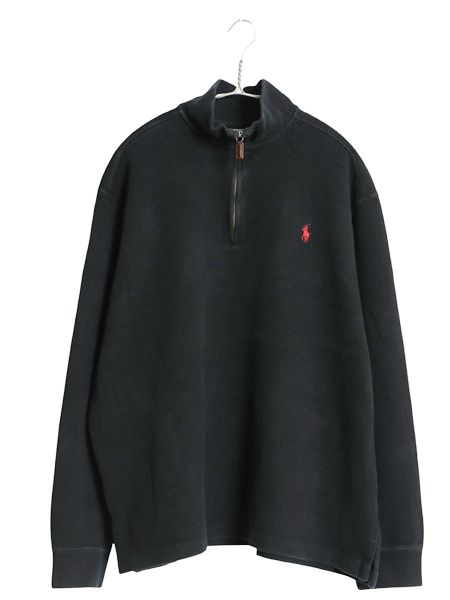 00s ポロ ラルフローレン ハーフジップ スウェット メンズ XL オールド プルオーバー コットン ニット ポニー刺繍 大きいサイズ ブラック