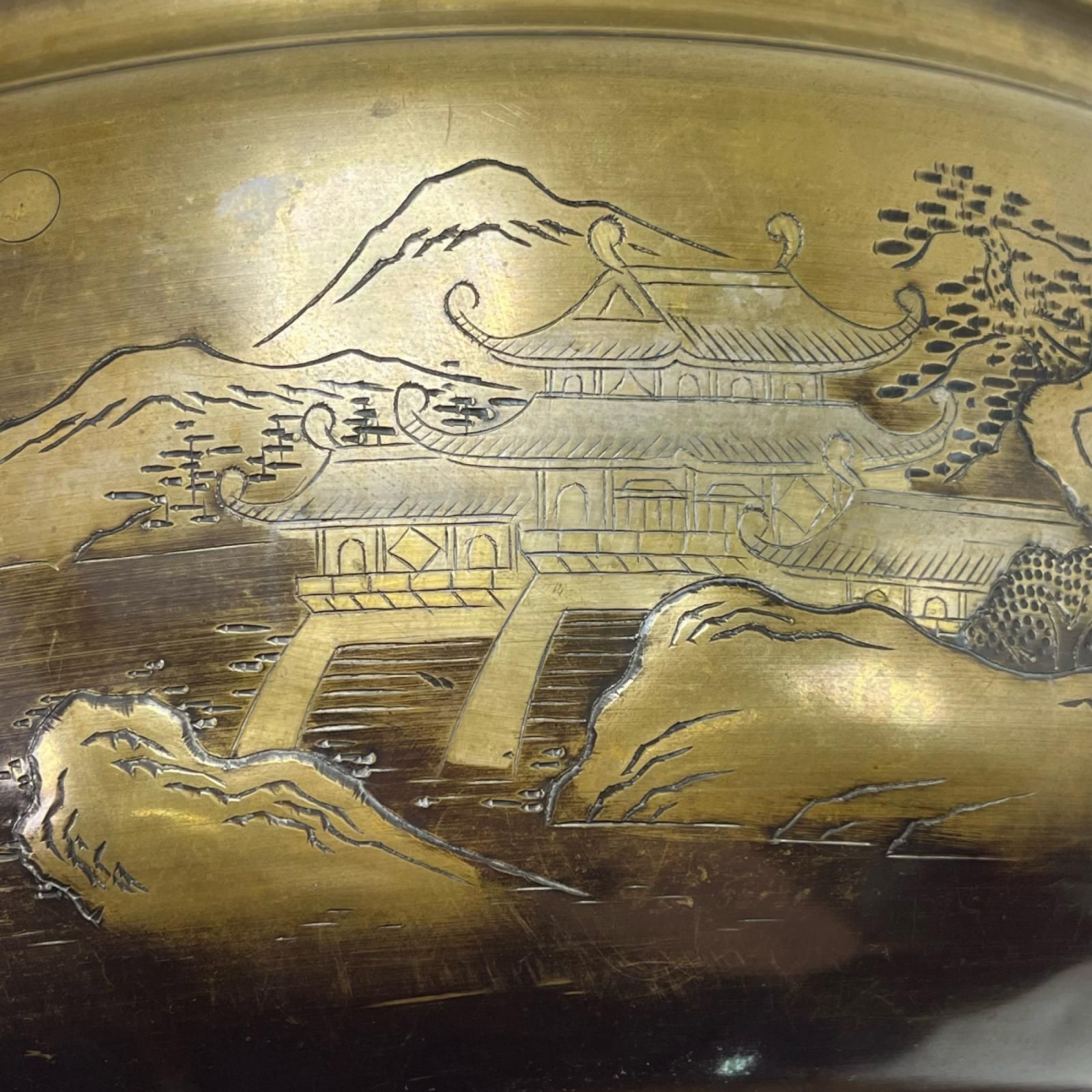 真鍮製 火鉢 彫金風景画 - メルカリ