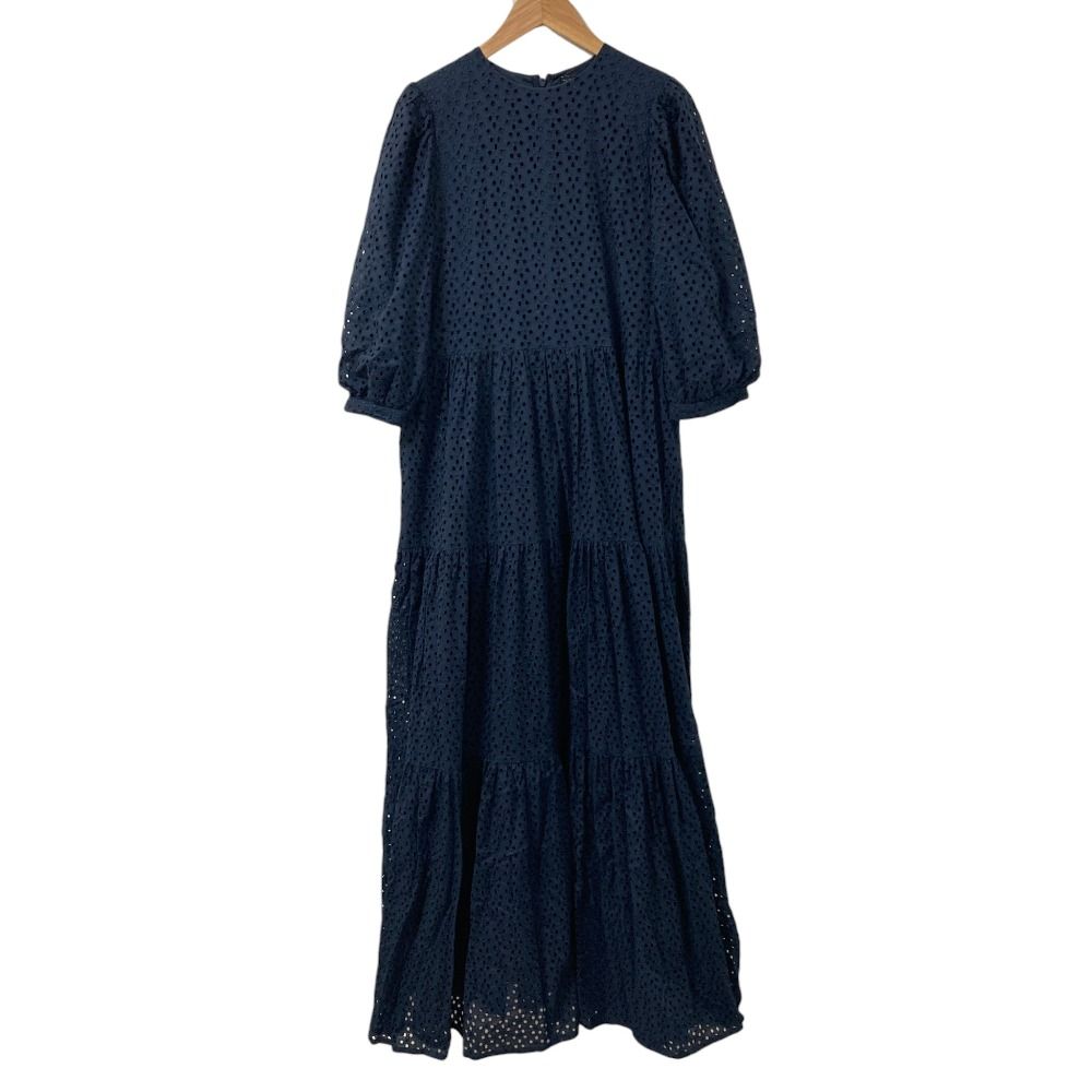 ツルバイマリコ カットワークレース ティアードワンピース パフスリーブ ロング丈 良品 ツルバイマリコオイカワ パフスリーブ カットワークレース