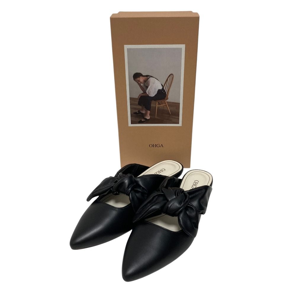 未使用 OHGA オオガ オーガ LEATHER RIBBON MULE ポインテッドトゥ