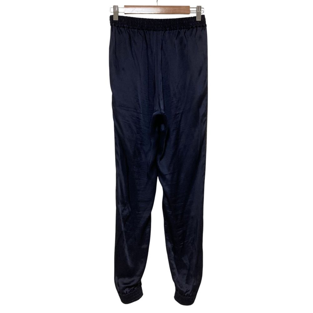 良品 LANVIN ランバン レース サテン ロングジョグパンツ 36 ネイビー