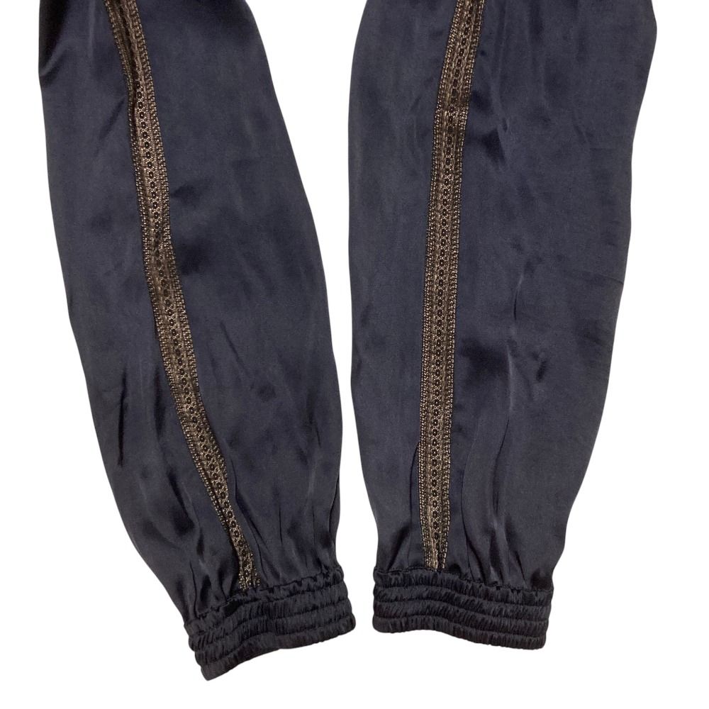 良品 LANVIN ランバン レース サテン ロングジョグパンツ 36 ネイビー