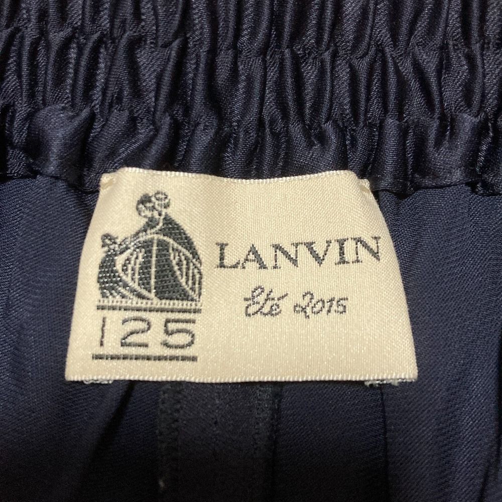 良品 LANVIN ランバン レース サテン ロングジョグパンツ 36 ネイビー