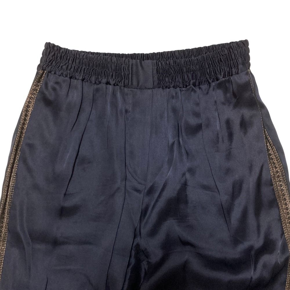 良品 LANVIN ランバン レース サテン ロングジョグパンツ 36 ネイビー