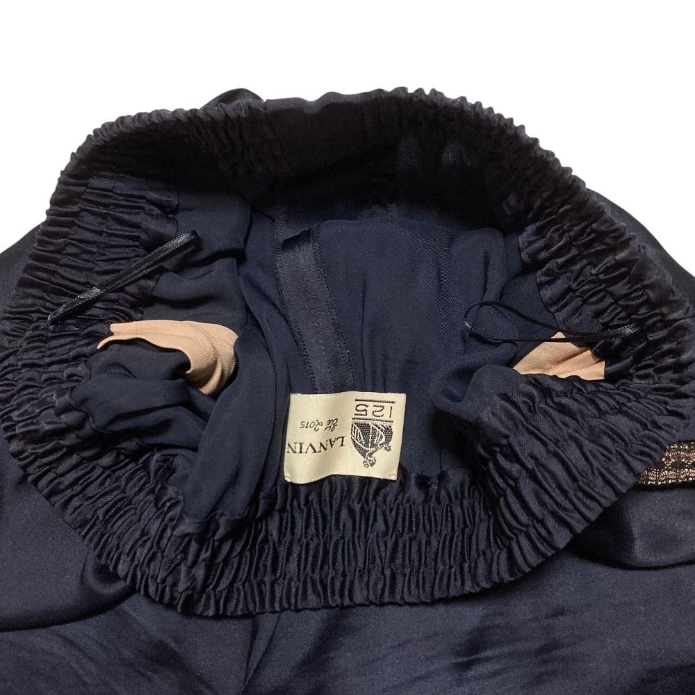 良品 LANVIN ランバン レース サテン ロングジョグパンツ 36 ネイビー