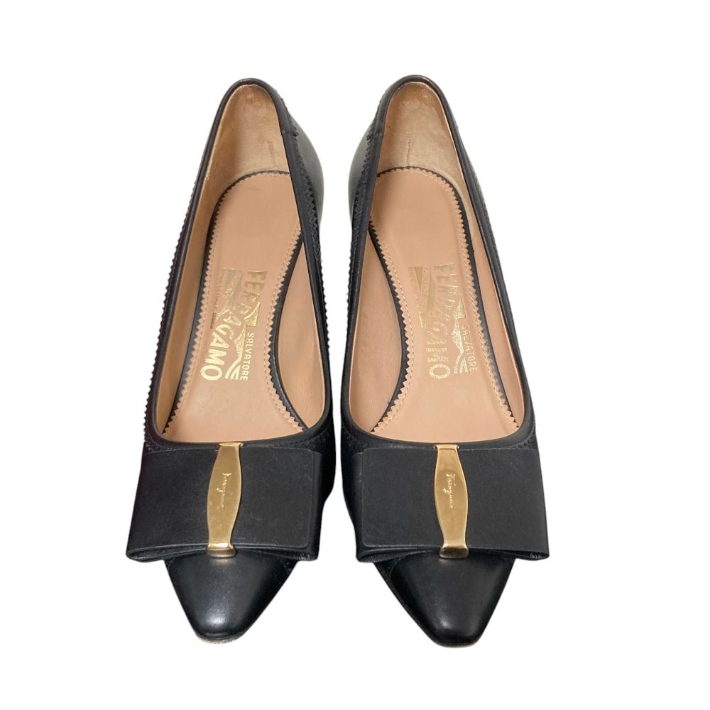 未使用級✨フェラガモ大人気のEDINA! リボン付きパンプス　ブラウン　23.5 良品 Salvatore Ferragamo サルヴァトーレフェラガモ EDINA70 ヴァラ