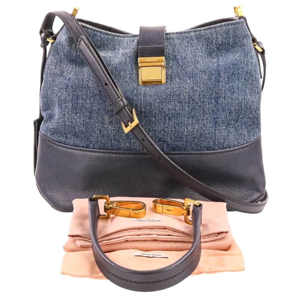良品 MIU MIU ミュウミュウ マドラス レザー × デニム 2way ショルダー