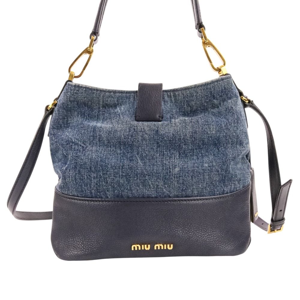良品 MIU MIU ミュウミュウ マドラス レザー × デニム 2way ショルダー