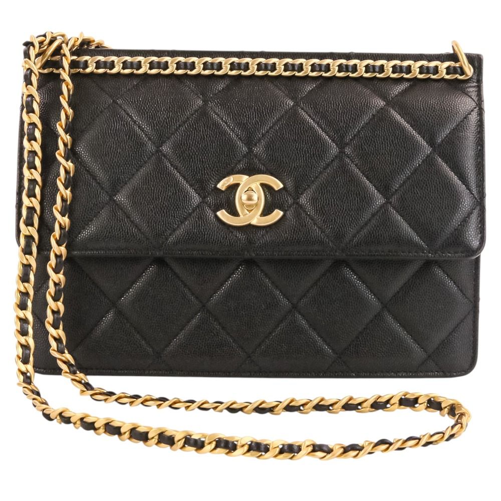 美品 CHANEL シャネル ココマーク マトラッセ キャビアスキン スモールフラップ チェーンショルダーバッグ AS4169 ブラック レディース 古着 中古 USED