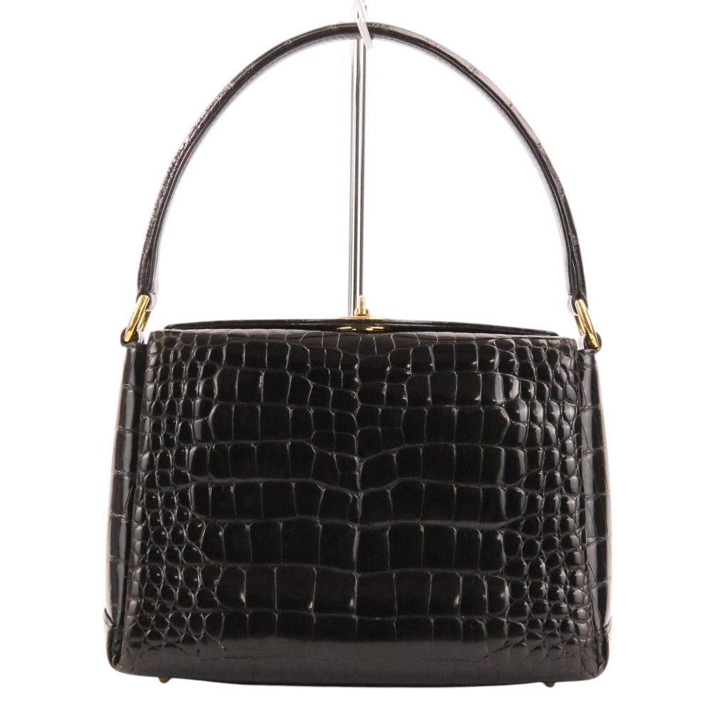 良品 GUCCI グッチ ヴィンテージ クロコダイルレザー ハンドバッグ 000 260025 434 ブラック レディース 古着 中古 USED