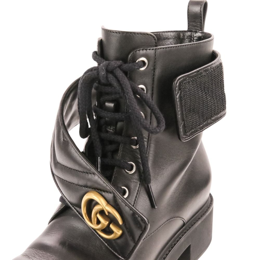 美品 GUCCI グッチ GGマーモント レースアップ レザー ショートブーツ