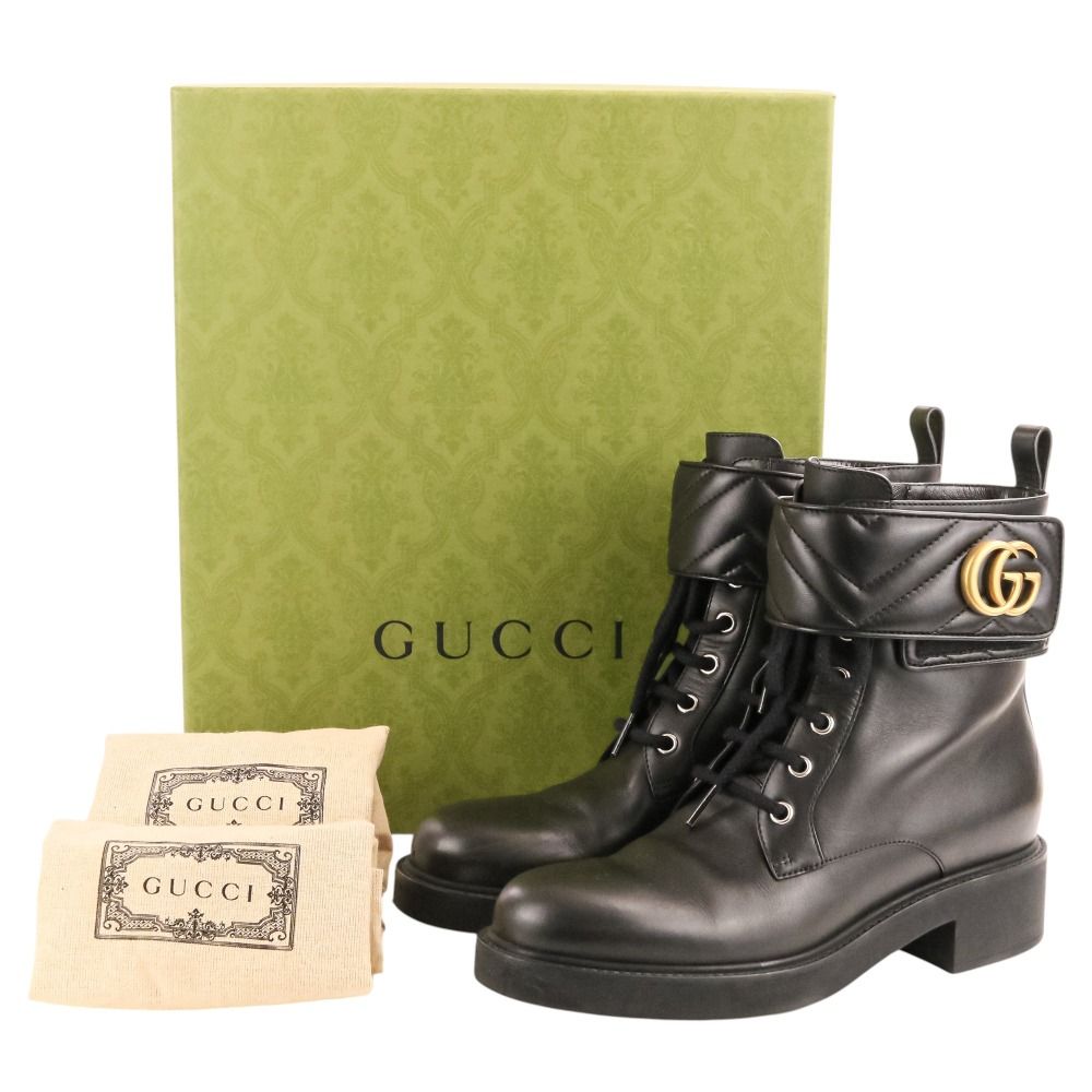 美品 GUCCI グッチ GGマーモント レースアップ レザー ショートブーツ