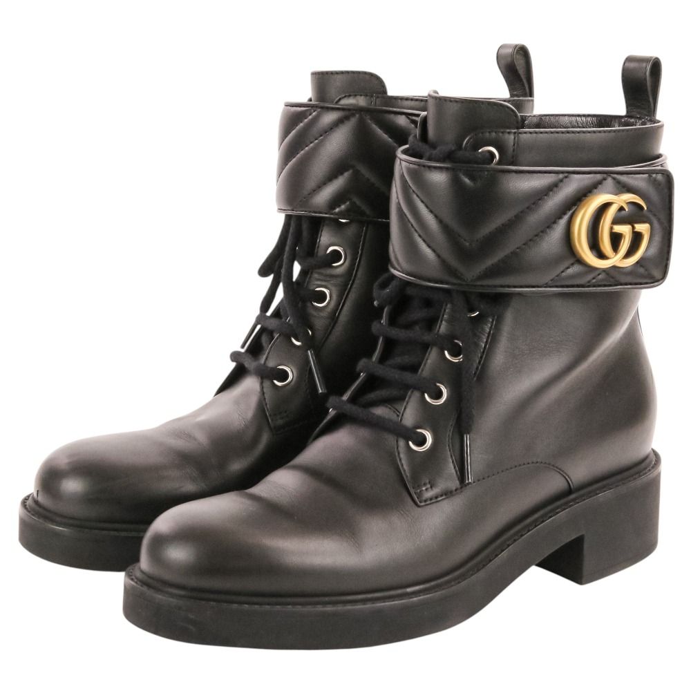 美品 GUCCI グッチ GGマーモント レースアップ レザー ショートブーツ