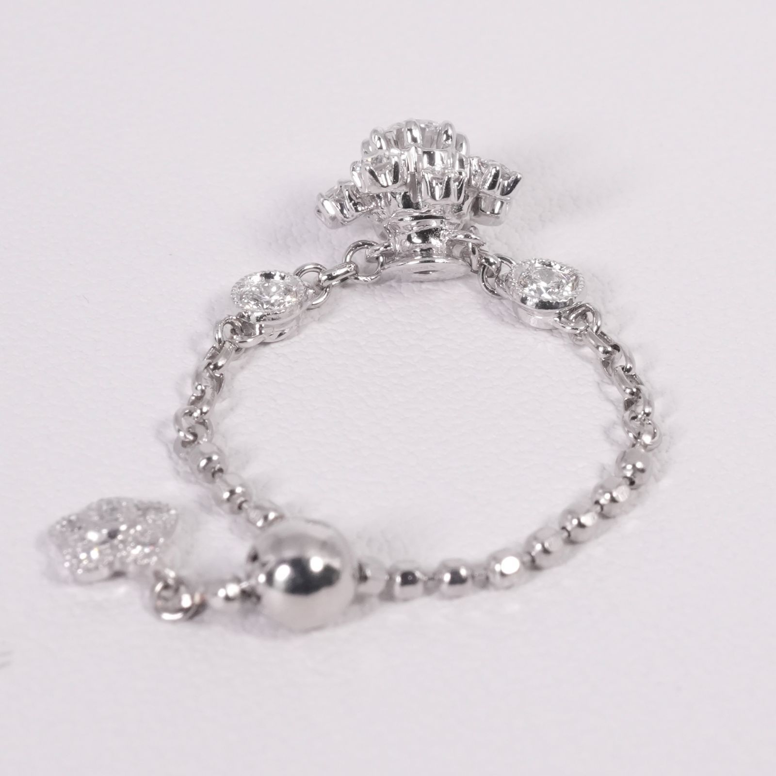 美品 アベリ チェーン リング フラワー ダイヤ 0.38ct /26-1199
