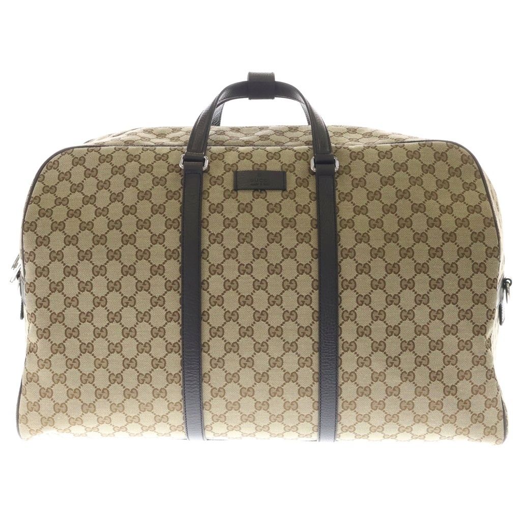 GUCCI (グッチ) GGキャンバス ボストンバッグ ハンドバッグ トラベルバッグ ブラウン×ベージュ レザー×キャンバス 610105 シルバー金具