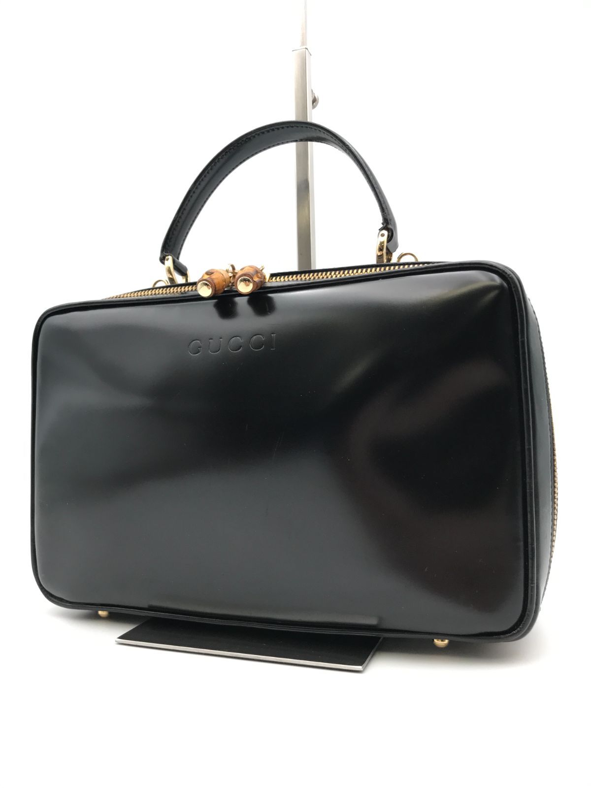 GUCCI　グッチ　ハンドバッグ　バンブー　パテント　ブラック　2704