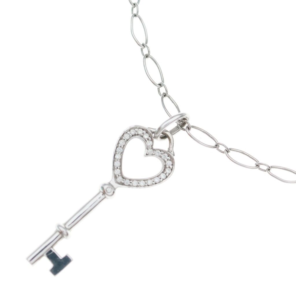 TIFFANY & Co. (ティファニー) キーハート ダイヤ ネックレス ペンダント チェーン ホワイトゴールド 750WG
