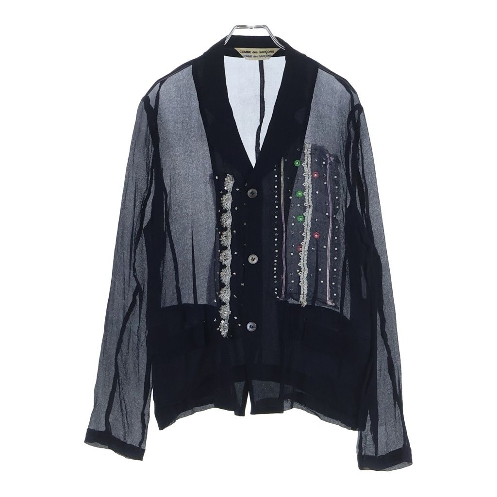 COMME des GARCONS COMME des GARCONS (コムデギャルソンコムデギャルソン) ビジュー装飾 パッチワーク シースルー シアーブラウス 長袖シャツ ネイビー レディース
