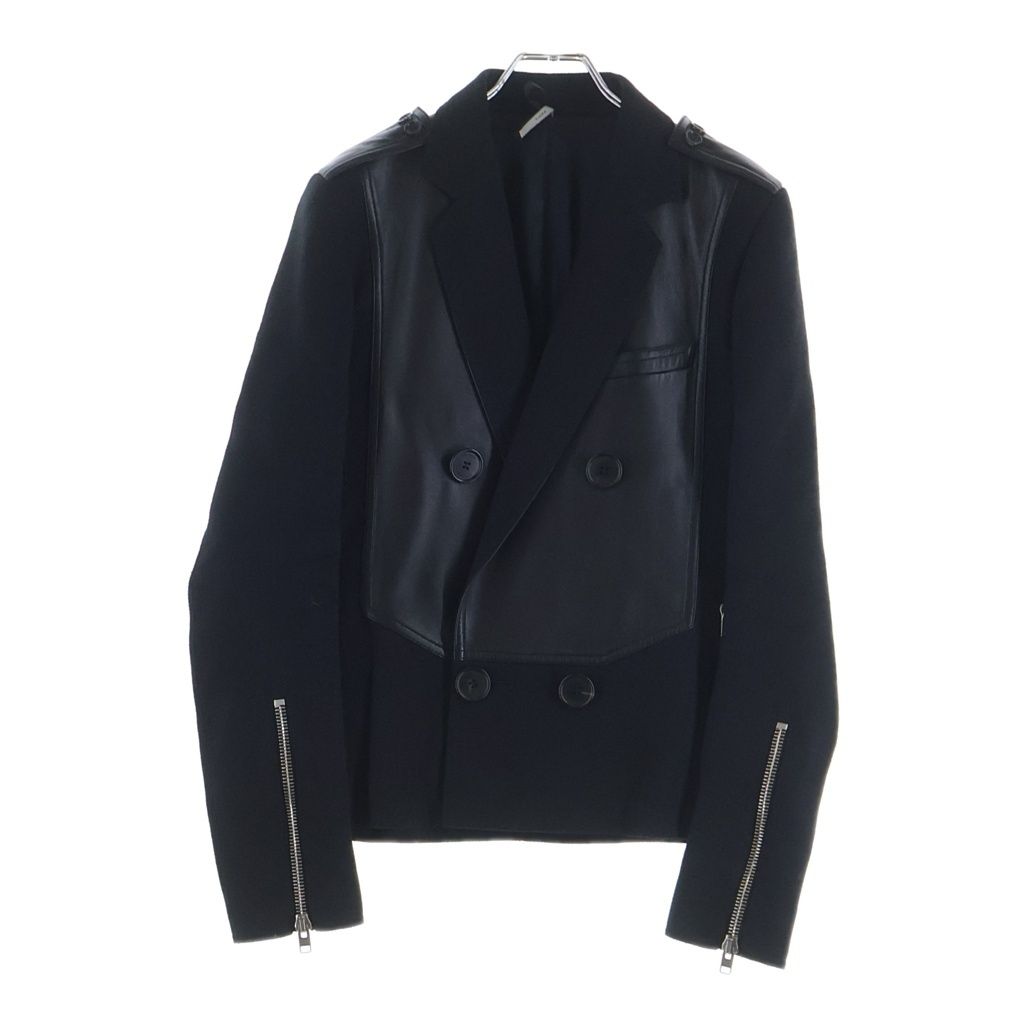 Dior HOMME (ディオールオム) 07AW エディ期 ラムレザー パネル切替 ウール ピーコート ダブルジャケット ブラック 7H3141290318