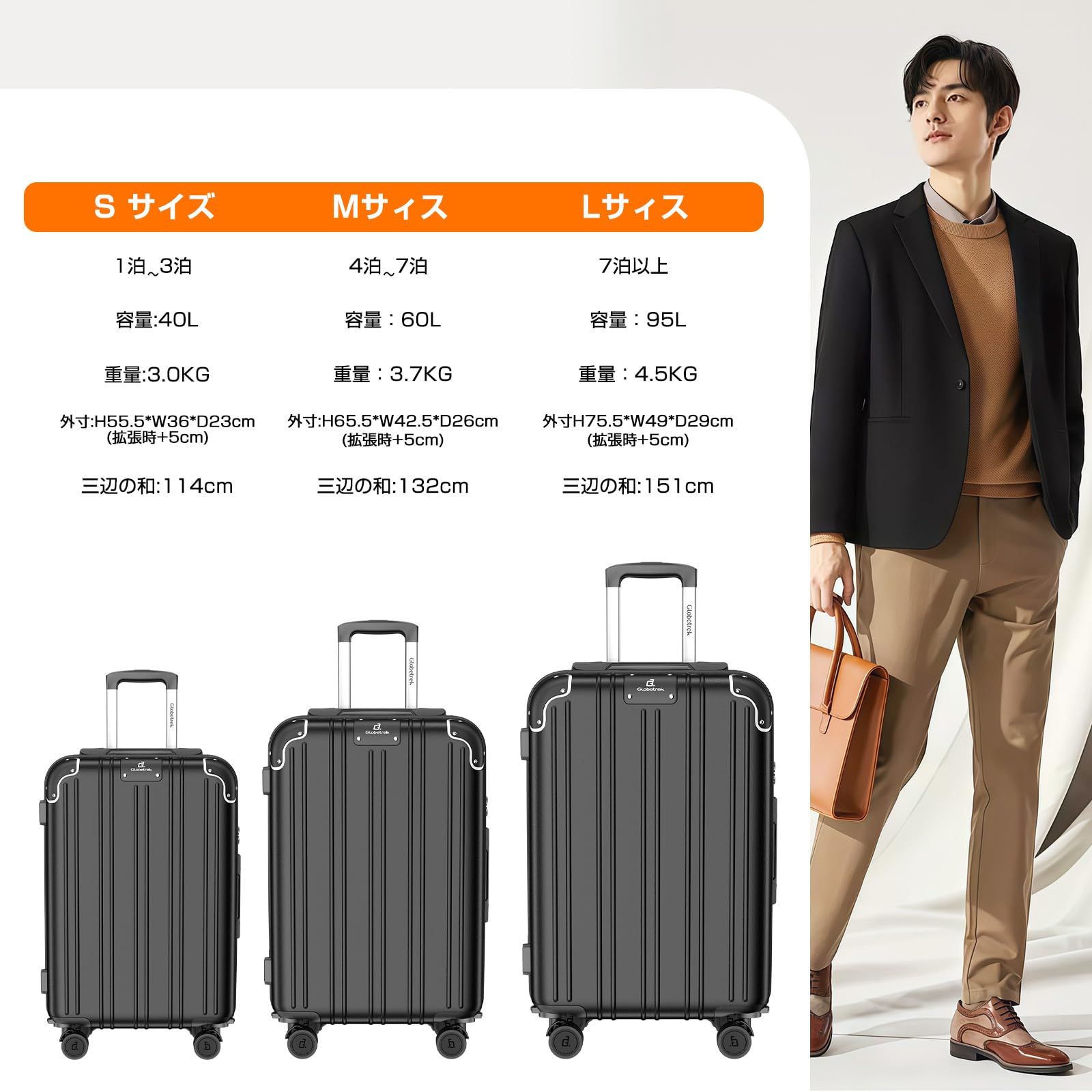 Globetrek] スーツケース 機内持ち込み Sサイズ 拡張機能付き ブレーキ