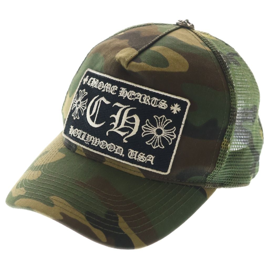 CHROME HEARTS (クロムハーツ) OLD TRUCKER CAP オールドトラッカーキャップ CHパッチクロスボール付カモフラメッシュ帽子 カーキ